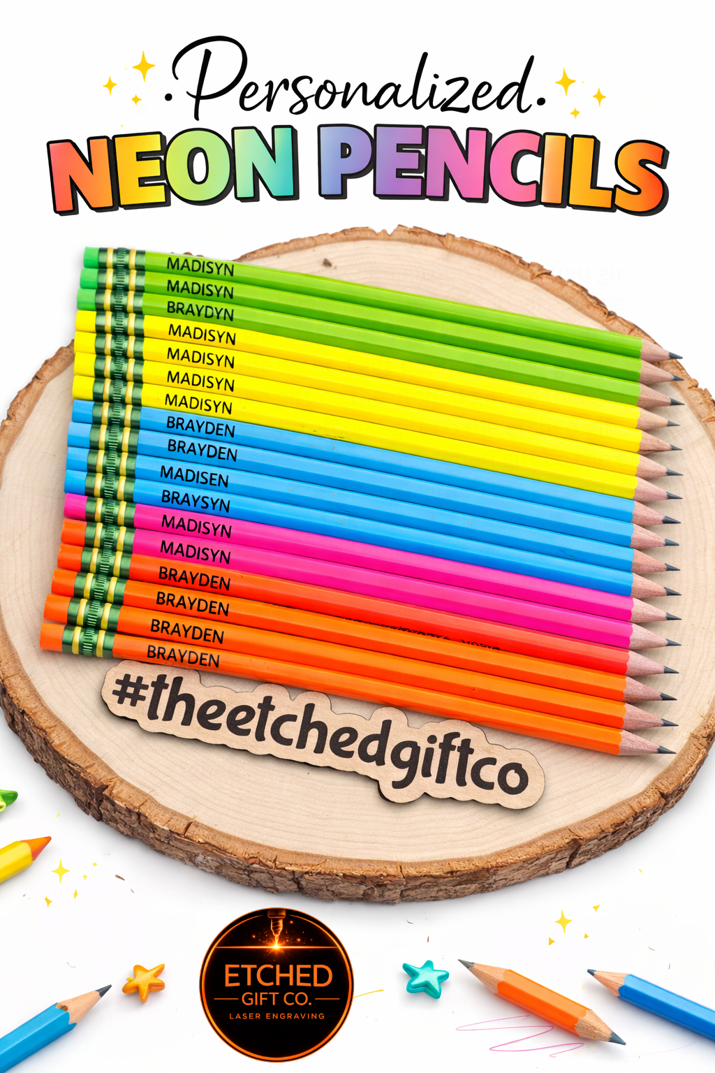 Neon Pencils 18 Count - Personalized